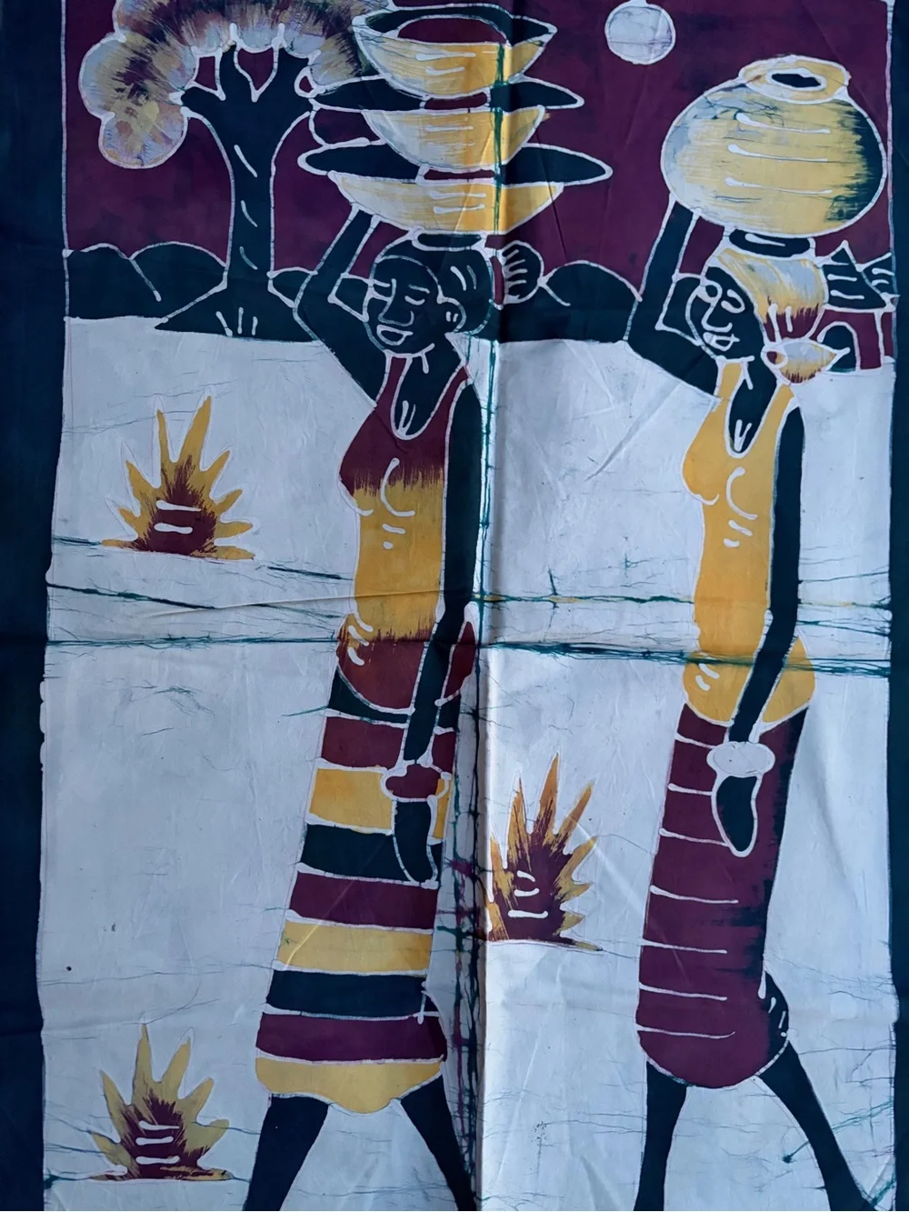 Handmade African-Inspired Wall Tapestry in Burgundy, Yellow & Black